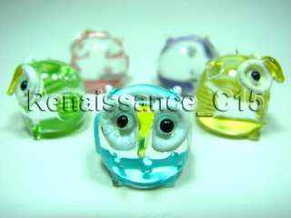 Figurine Animal Hand Blown Glass 5 Lovely Colorful Owl  
