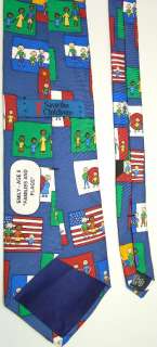   CHILDREN FAMILES AND WORLD FLAGS BLUE RED GREEN SILK NECK TIE NECKTIE