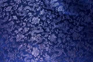 1y Asian Chinese dark blue dragon brocade satin fabric  