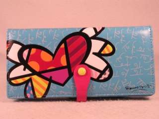 Romero Britto Blue Winged Hearts LARGE Expand Wallet NWT  