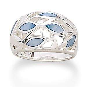  Blue Shell Marquise Leaf Dome Band Ring Sterling Silver Jewelry