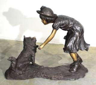 Cast Bronze Girl with Dog Statue  