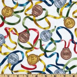   Go For Gold Medals White Fabric By The Yard Arts, Crafts & Sewing