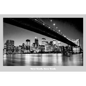  New York Silver Brooklyn Bridge B/W PAPER POSTER measures 