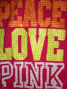   Colorful Crystal Studded PEACE LOVE PINK Hoodie Sweat Shirt S  