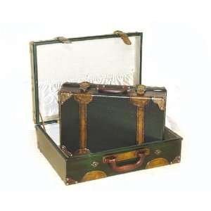   Green Leather Briefcase/Suitcase with Buckled Straps