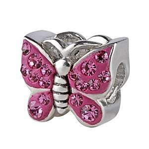   Pink Butterfly Bling Sterling Silver Charm Bead Arts, Crafts & Sewing