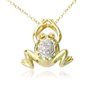 18k Yellow Gold Plated Sterling Silver Genuine Diamond Accent Frog 