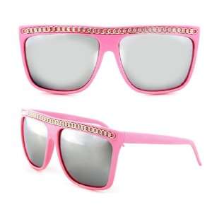   Top Mirror Lens Wayfarer Sunglasses Silver Chain 80s Vintage   Pink