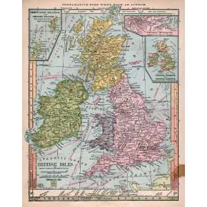  Monteith 1885 Antique Map of the British Isles Office 