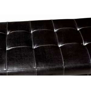  Black Full Leather Storage Bench Ottoman w/ Dimples: Home 