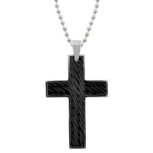  Mens Stainless Steel Textured Black Ionic Plating Cross 