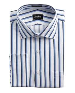 Neiman Marcus Trim Fit Striped Dress Shirt, Blue  