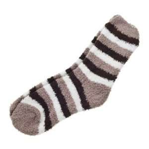   Fluffy Cozy Fuzzy Socks   Wide Stripe 3 Color   Brown: Home & Kitchen