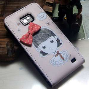 Samsung Galaxy S2 i9100 Ribon girl Leather Case Cover  
