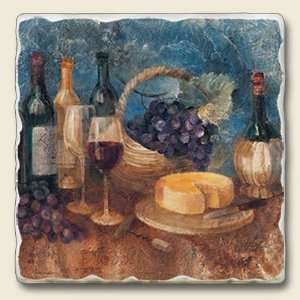  Wine & Cheese Tumbled Stone Coaster Set: Kitchen & Dining