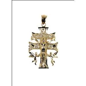  14k Yellow Gold, Caravaca Cross Jesus Christ Angel Pendant 