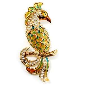 Large Gold Diamante Exotic Bird Brooch: Jewelry