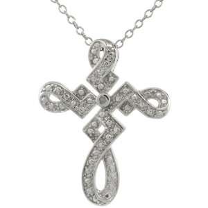   16 in. Rolo Chain & 1 1/16 in. (27mm) tall Curvy Cross Diamond Pendant
