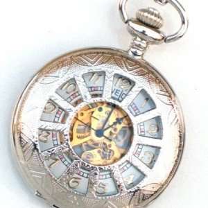 Steampunk   Windows in Time Silver Pocket Watch   Mechanical   Large 