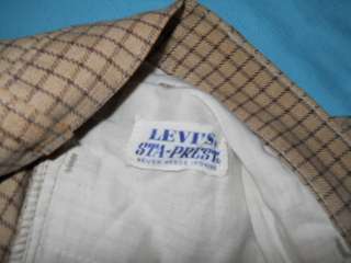 vintage LEVIS BIG E STA PREST PLAID MENS PANTS 60S 34 x 31  