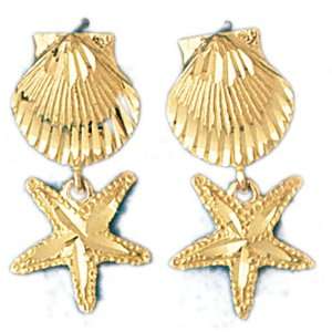    14kt Yellow Gold Seashell & Starfish Drop Earrings Jewelry