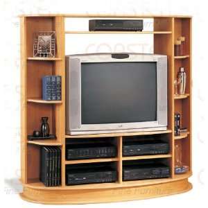  Maple Entertainment Center TV Wall Unit Sliver Accents 