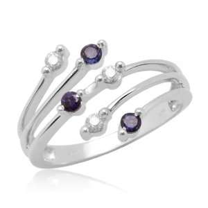 10k White Gold Created Ceylon Sapphire with Diamonds Bypass Ring, Size 