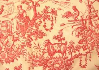   Country Red Toile Lot Drapery panels Goat Rooster Peasants Castle