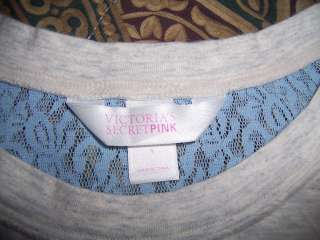 Victorias Secret Pink 03 Grey Blue Lace T Shirt Spandex  