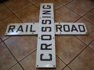 RARE Vintage Porcelain Marble Railroad Crossing Sign > Antique Old 