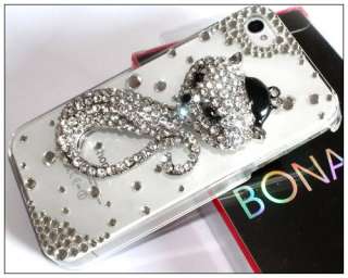 Luxury Bling Rhinestone Fox Cat Crystal Hard Back Case f iPhone 4S 4 
