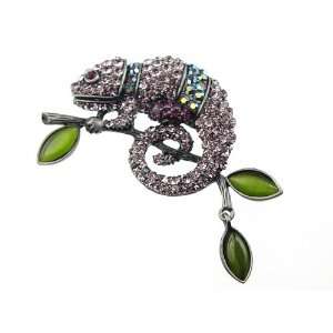   Rhinestone Chameleon Lizard Costume Jewelry Brooch Pin: Jewelry