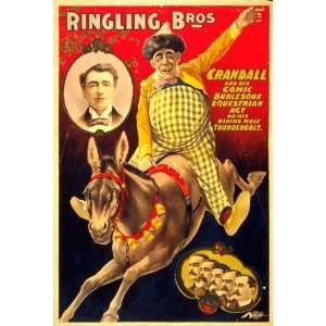   Vintage Circus Poster Ringling Bros clown Crandall