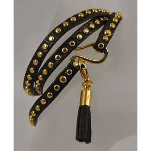   Italian Leather Band Bracelet Multi Stud Brown Charm 