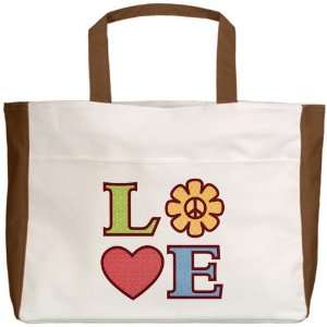   Tote Mocha LOVE with Sunflower Peace Symbol and Heart 