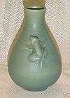 Celadon Green Ceramic Pottery Vase w Handcrafted Leaves from Bali 