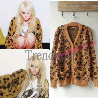 Celeb Vintage Fashion Leopard Print Angora Cardigan Knitwear  