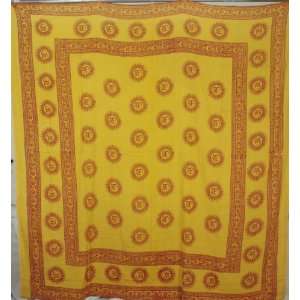 Red Om Tapestry with Yellow Background and Fringes   Wall Hanging for 