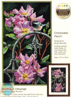 Cross Stitch Kit ~ Chickadee Perch Peony Flower Gate  