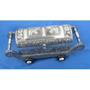   White Metal Designed Elephant And Flowers Jewelry Box
