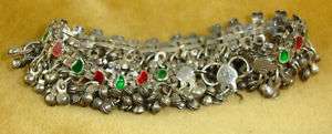 Red & Green Enamel Silvertone chain beaded bracelet  
