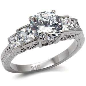  2 Ct Stainless Steel Classic Engagement Ring with Clear 