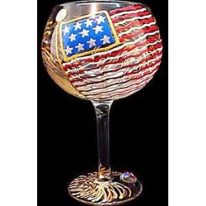  Americas Flag Design   Hand Painted   Goblet   12.5 oz 