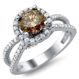   55ct Fancy Brown Round Diamond Engagement Ring 18k White Gold Jewelry