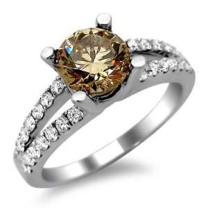  1.67ct Brown Round Diamond Split Shank Engagement Ring 18k 