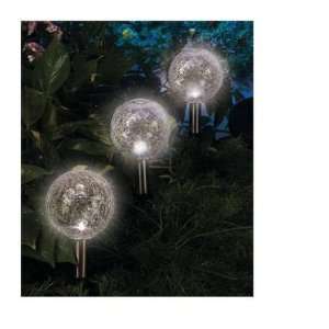  Solar Garden Lights   Set Of 3 Crackle Glass Balls