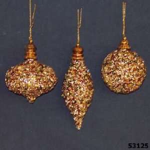 Gold Beaded & Sequined Ball Shaped Christmas Ornament:  