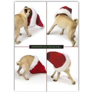  Sniffing Pug Dog with Santa Hat Christmas Holiday Greeting 