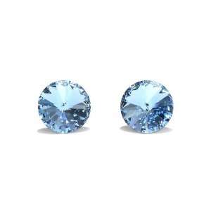   Stud Earrings; 14mm; Silver Metal Post; Light Blue Crystal: Jewelry